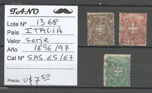 Lote1368 Italia Serie Compl. Año 1896/97 Sas#65/67