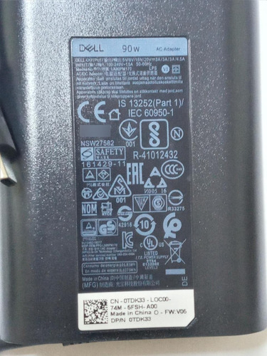 Imagen 3 de 3 de Cargador Dell 90w Dell La90pm170 Original 20v 4.5a Type C
