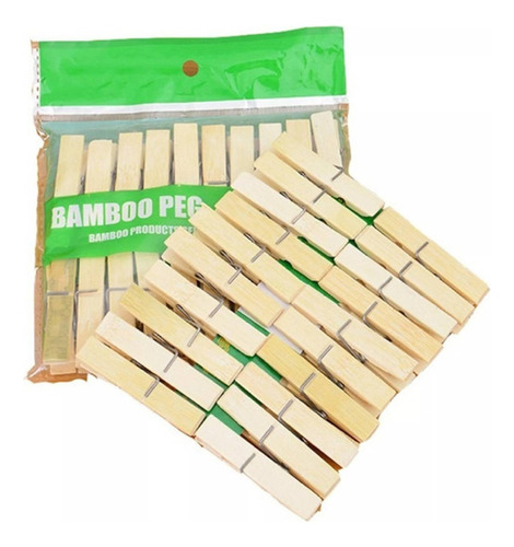 Palos De Ropa Bamboo 20 Piezas Pinzas De Madera