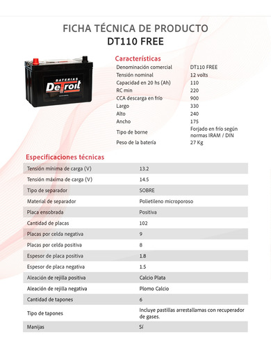 Bateria Detroit 12v 110ah 12x110 Baterias Detroit
