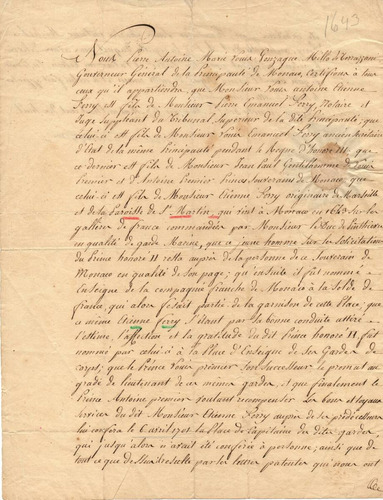 Documento Autografado Principado De Mônaco De 1815