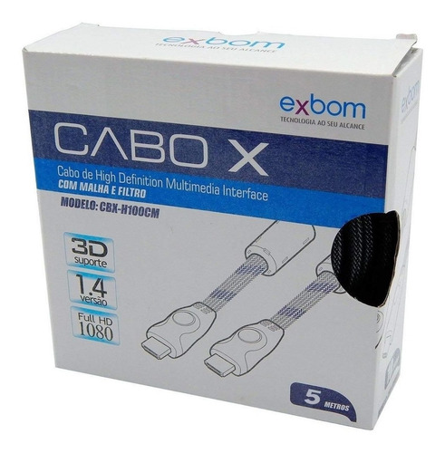Cabo Hdmi 5m 1.4 Ethernet 5 Metros Full Hd 3d 1080p Exbom