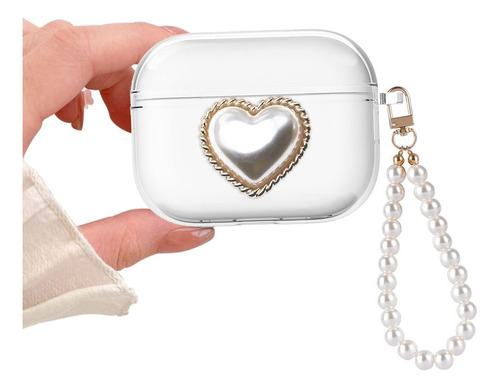 USDILU Funda Case para AirPods Pro 2 Carcasa Mujer Color Transparente con Pulsera joyería Uso Silicona Mujer Niñas y con Llavero Soporte