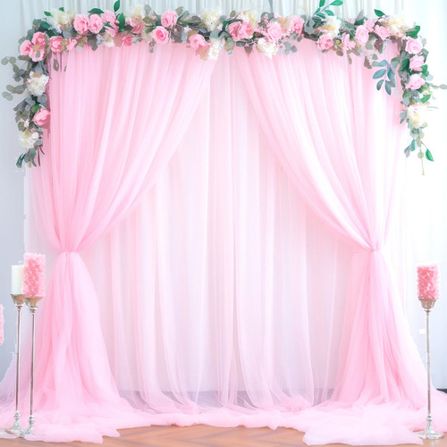2pzs Cortinas De Malla Multicolor Decoración Boda Cumpleaños Color Rosa Claro