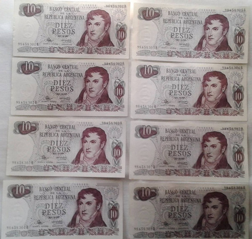 8 Billet 10 Pesos B Ley 18188  Argentina 1970 - S/c Y Correl