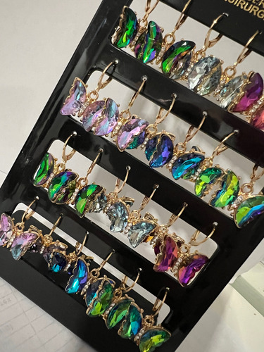 Aros Acero Quirúrgico Colgantes Mariposa Por 12 Pares 4998