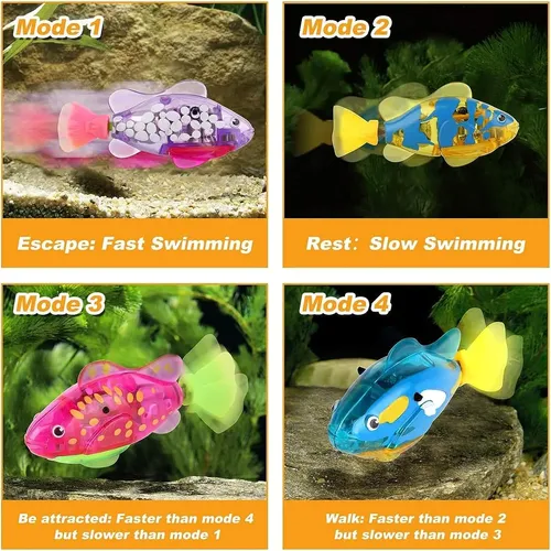 2 Peces Robot De Juguete Con Luz LED | Nadan Solos En El Agua | Perfectos Para Bañera, Piscina O Para Jugar Con Gatos