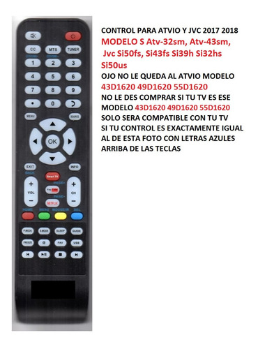 Control Jvc Smart Tv Modelo Si43fs Si39h Si32hs Lujvc2019077