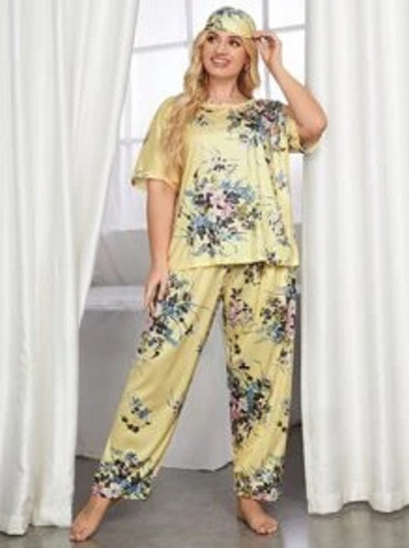 Conjunto Pijama Amarilla Floral, Tallas Extras 4xl 