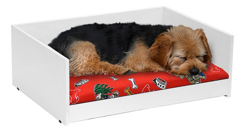 Cama Pet Retangular Portátil Caminha Cachorro Gato Estofada Cor Branco/vermelho