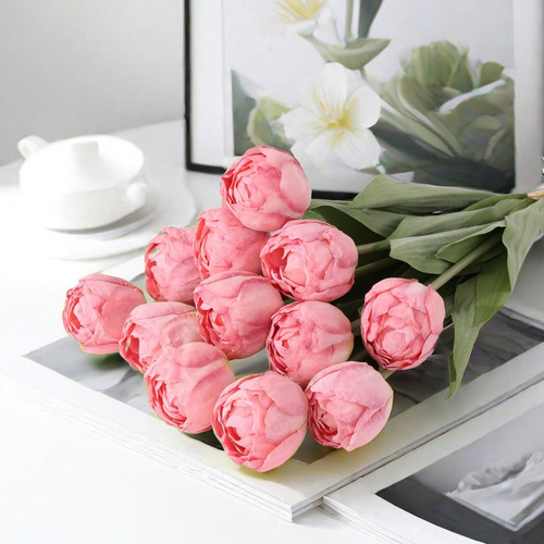 Artificial Flowers, 2 Bouquets/ 12pcs Artificial Tulips