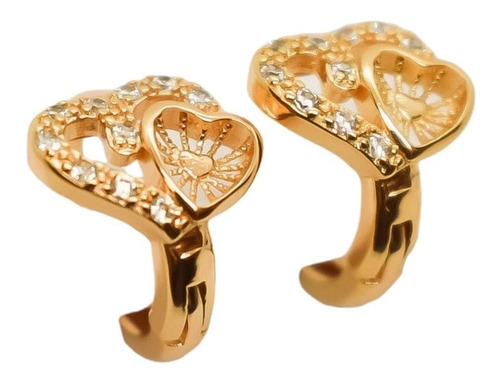 Aretes De Corazón Con Zircones - Baño Oro De 18k