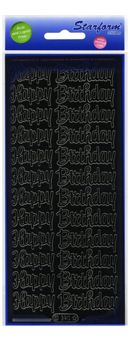 Feliz Cumpleaño Peel Off Stickers 4 X9  Sheet-black