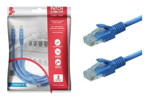 Kit 100 Cabos De Rede Ethernet Patch Cord Cat5e Azul 3 Mts