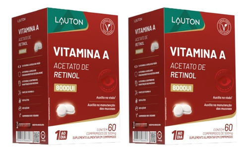 Kit 2x Vitamina A 8.000 Ui 60 Comprimidos - Lauton Sabor Sem Sabor