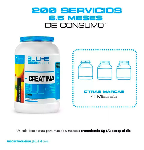 Creatina Blu-e + Proteina Fast 1k C/u 200 Servicios Mango - Capuchino