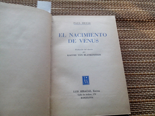 Heyse, Paul. El Nacimiento De Venus. 1944. 