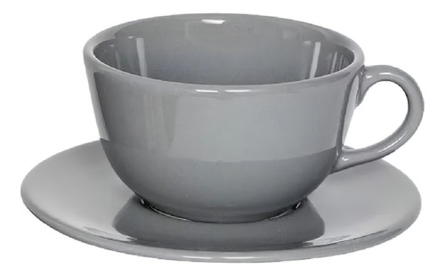 Taza De Te 220ml C/plato Unni Grey Ceramica Oxford Color Gris Oscuro