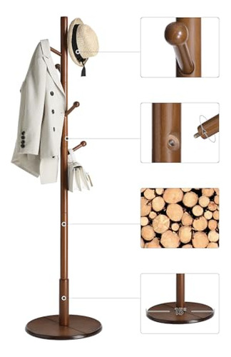 Perchero De Pie De Madera Maciza Vasagle, Con 7 Ganchos, 3 O