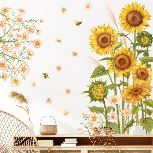 ( Adhesivo De Pared Con Diseño De Abeja Y Girasol For