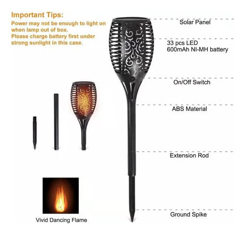 Pack X 4 Antorcha Solar Led Flama Decoración Patio Y Jardin