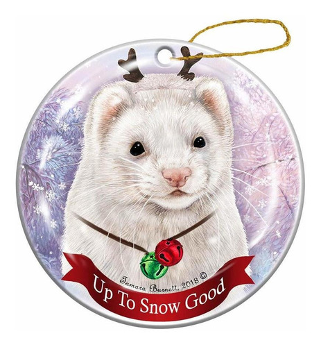 Holiday Pet Gifts Ferret Blanco Ojo Oscuro Porcelana Navidad