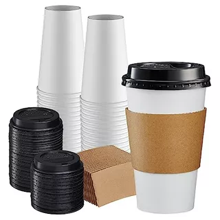 [50 Sets 16 Oz.] Disposable Coffee Cups With Lids, Slee...