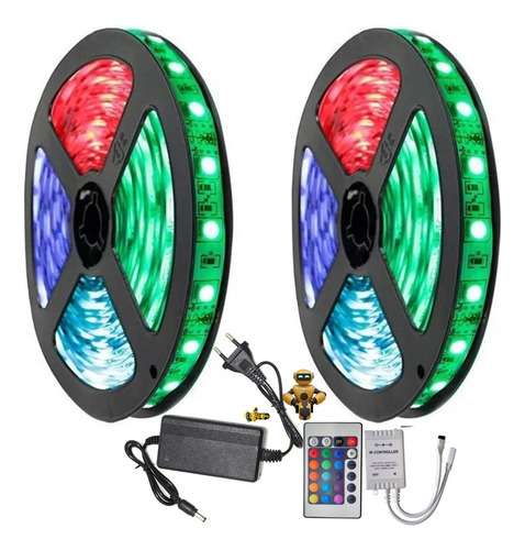 Kit Com 02 Fitas Led Rgb Decorativa 5050 Com Controle Remoto