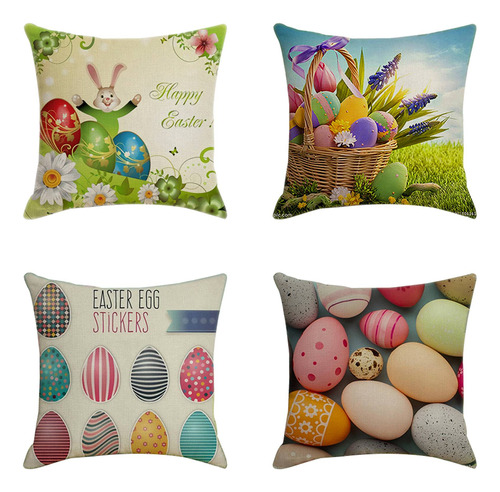 4 Fundas De Almohada Happy Easter Eggs De 18 X 18 Pulgadas P