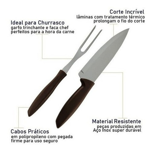 Jogo De Faca Para Churrasco E Garfo Inox 2 Peças Tramontina