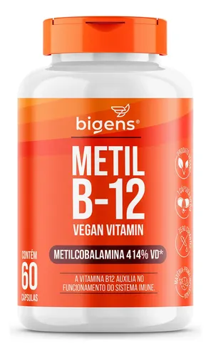 Metil B12 Vegana, 413% VD, Vitamina Metilcobalamina Ativa 60caps ...