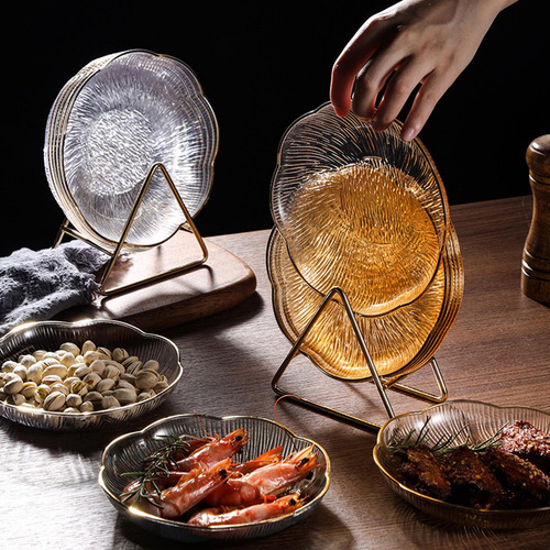 Plato De Fruta, Plato De Postre, Redondo, 4 Oro Transparente