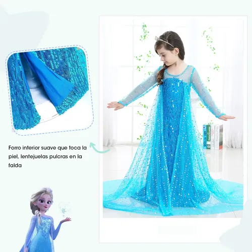 Disfraz De Princesa Elsa Para Niña | Conjunto Con Vestido, Corona, Varita Y Guantes | Tallas 3-10 Años Para Carnaval Y Fiestas
