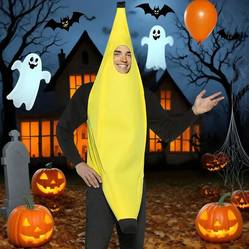 Disfraz De Plátano Divertido – Traje De Fruta Amarillo De Talla Única Para Fiestas Temáticas, Halloween Y Disfraces