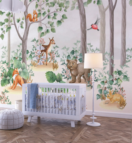 Imagem 5 de 5 de Papel De Parede Animais Da Floresta Quarto Bebê Wt-11 - M²