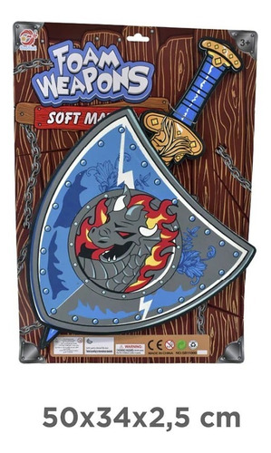 Imagen 2 de 4 de Escudo Y Espada De Batalla Guerra Goma Eva Soft Infantil Edu