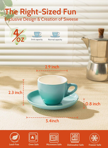 Set De Tazas Sweese, Porcelana, 118 Ml, Multicolor, 6 Pie...