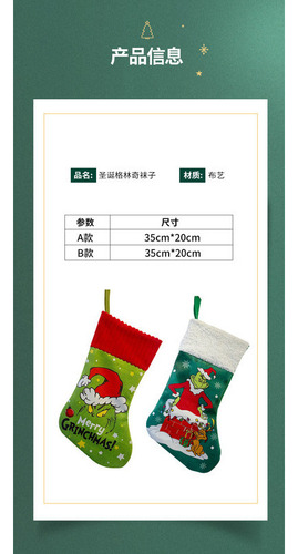 4x Calcetín Navideño Grinch Decoración Navideña