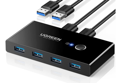 Interruptor Kvm Ugreen, Usb 3.0, P/ 2 Computadoras, Negro