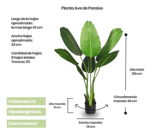 Plantas Artificiales Grande Deco Con Maceta Ave De Paraíso