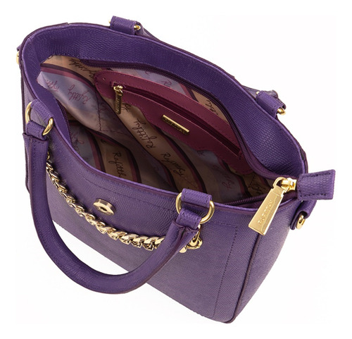 Bolsa Feminina Rafitthy Ametista Roxa Média Acambamento dos ferragens Ouro Correia de ombro Roxo Desenho do tecido Polu00edmero