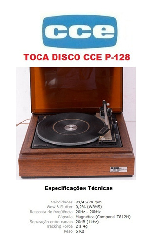 Catálogo / Folder: Toca Disco Cce C-128 # Novo Okm.