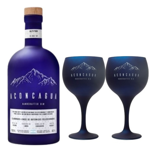 Gin Aconcagua Handcrafted 750ml + 2 Copones Combo Azul Dry