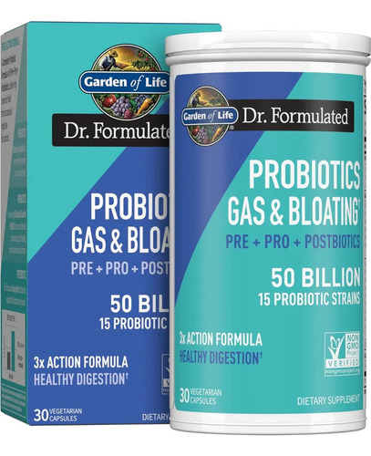 Probioticos Gas Bloating, Garden Of Life 50 Billion - 30 Cáp Sin Sabor