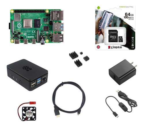 Kit Raspberry Pi 4 4b De 4 Gb Ram Fuente Case Ventilador Sd