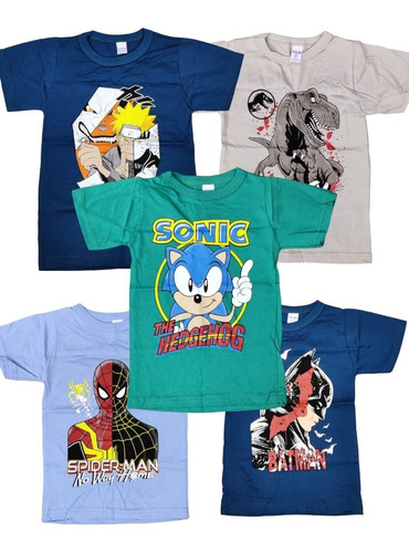 Remera Nene Personaje Pack X4 Naruto Sonic Spiderman