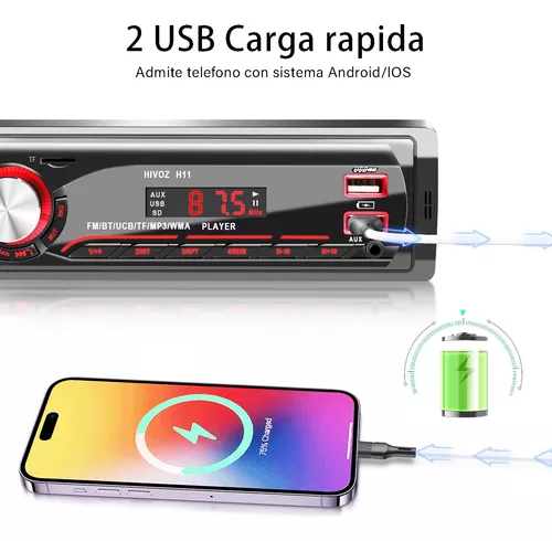 Radio con Bluetooth para coche, reproductor estéreo de 1 Din, AUX-IN para  teléfono, MP3, eléctrico