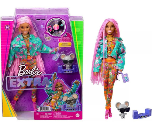 Imagem 1 de 7 de  Barbie Extra 2021 Afro 10 Negra Cabelo Rosa Lançamento