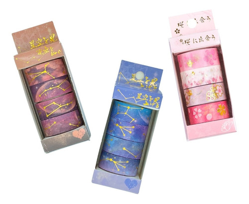 Washi Tape Cinta Decorativa Bullet Journal Galaxias Con Foil