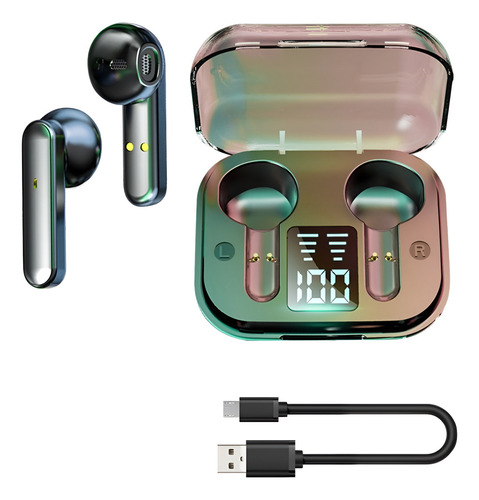 Audífonos L2 Inalámbricos Bluetooth 5.0 Base De Carga Led Color Negro Luz Azul
